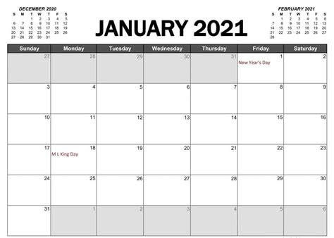 Monthly Calendar January 2021 Printable Word One Platform For Digital