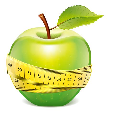 an apple with a measuring tape around it and a green leaf on top of it