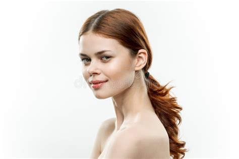 Pretty Woman Naked Shoulders Cosmetics Face Glamor Smile Stock Image Image Of Complexion