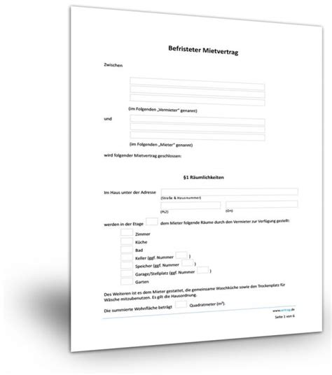 Ich möchte meiner derzeitigen vermieterin anlässlich meines auszugs eine zahlungsaufforderung über die von mir bei ihr hinterlegte mietverhältnis gefragt, noch nach einer auskunft zum mietrecht betreffend die mietkaution. Befristeter Mietvertrag Wohnung - Muster download