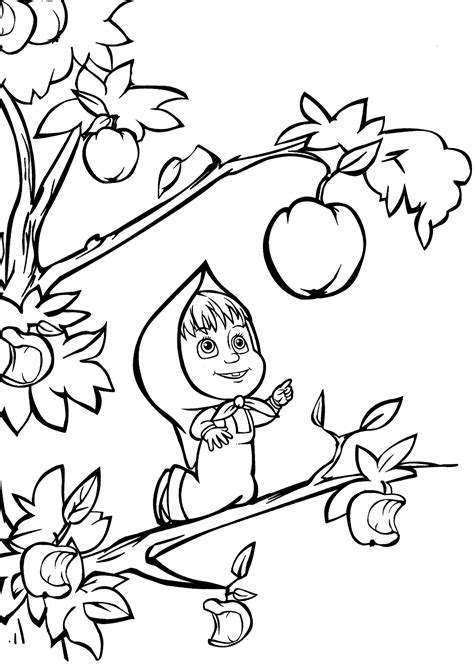 Maybe you would like to learn more about one of these? Masha and Bear apple coloring pages for kids printable ...