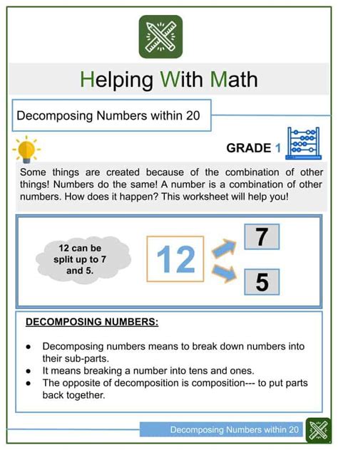 Decomposing Numbers Within 20 1st Grade Math Worksheets Helping With Math