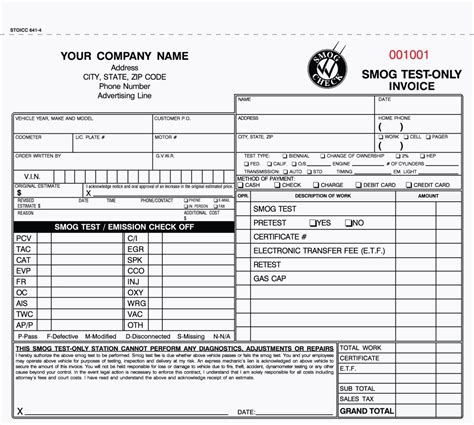 3 Part Smog Test Only Invoices Valid In California Invoice Template