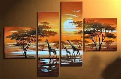 Hand Painted Landscape Oil Painting With Stretched Frame Set Of 4