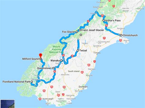 7 Day New Zealand South Island Road Trip Map