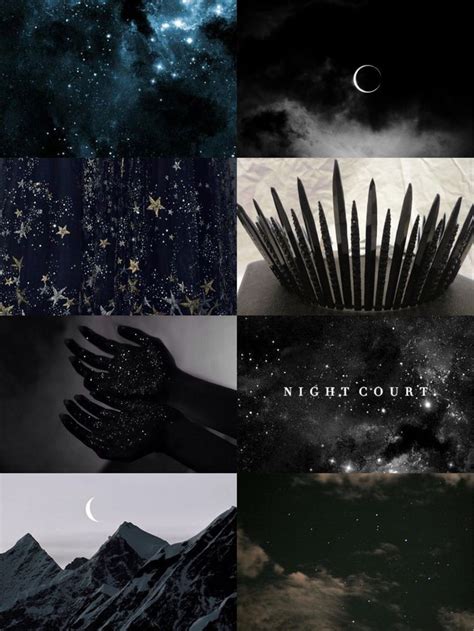 The Night Court Collage With Stars Clouds And Mountains In Black And