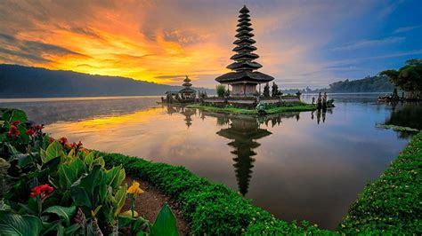 Asia Bali Pura Ulun Danu Bratan Temple Hindu Temple Sunset Lake