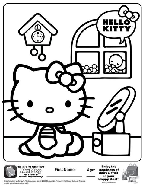 Mcdonalds Happy Meal Coloring Page Sheet Hello Kitty Kids Time