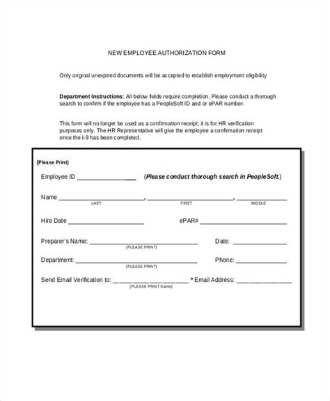 Work Authorization Form Template Printable Word Format