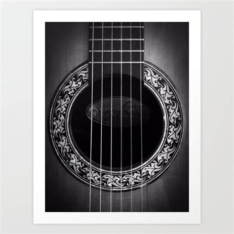 Vintage Acoustic Guitar Sound Hole Bandw Photography Art Print By Cyra