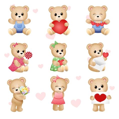 Premium Vector Set Of Cute Teddy Bears Vector Illustration