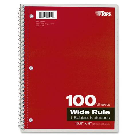 Tops Wide Rule 1 Subject Spiral Notebook Lb Office