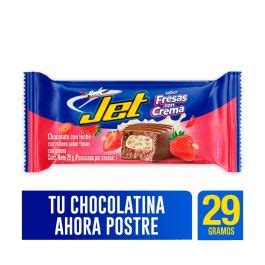 Chocolatina Jet Con Leche Rellena Sabor A Fresas Con Crema X 29gr La