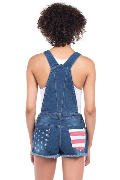Womens Denim American Flag Overalls Tipsy Elves Overalls Denim