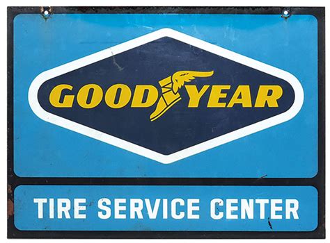 Automobilia Sign Goodyear Tire Service Center 2 Sided Metal Vg
