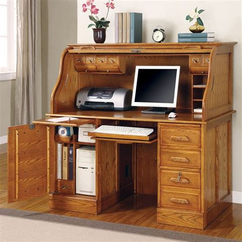 Palmetto Roll Top Computer Desk Oak Coaster Furniture Furniture Cart