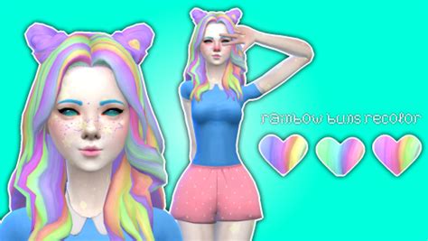 Pastel Sims “ ♡ Rainbow Buns Hair Recolor A Rainbow Hair Recolor Of