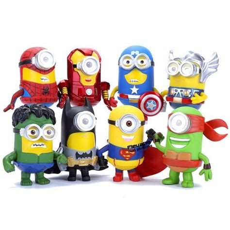 Minion Avengers Superheroes Action Figures Toys 8pcsset 3d Eye