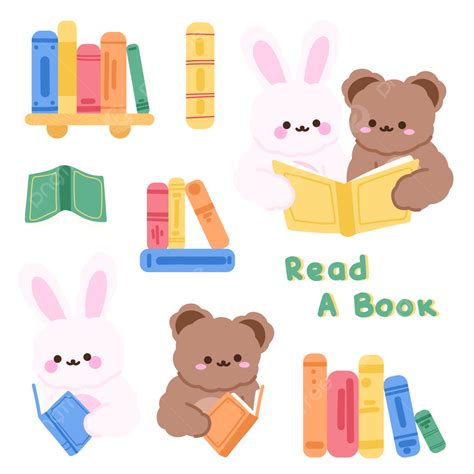 Cute Bear And Bunny Reading A Book Korean Sticker Cute Bear Cute