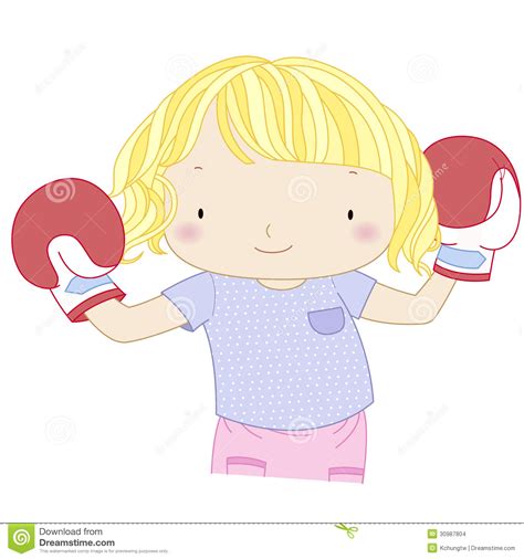 Illustration Of A Cute Girl With Red Boxing Gloves Stock