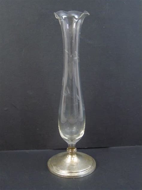 Vintage Etched Glass And Sterling Silver Bud Vase