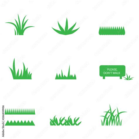 Green Grass Icons Set Isolated On White Background Grass Vector