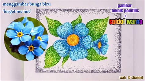 Gambar Bunga Berwarna Biru Teknik Pointilisdots Menggunakan