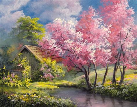 Pink Trees In Spring Paint With Kevin® Landscape Paintings Acrylic