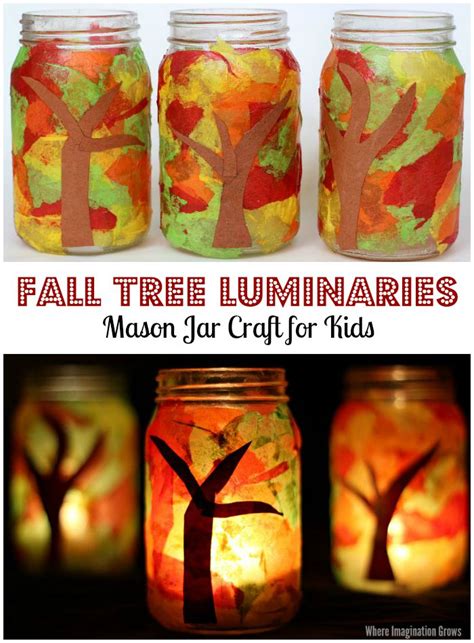Fall Tree Mason Jar Luminaries Craft In 2020 Fall Crafts For Kids