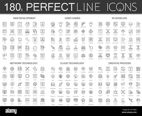 180 Modern Thin Line Icons Set Of Web Development Video Games 3d Modeling Network Technology