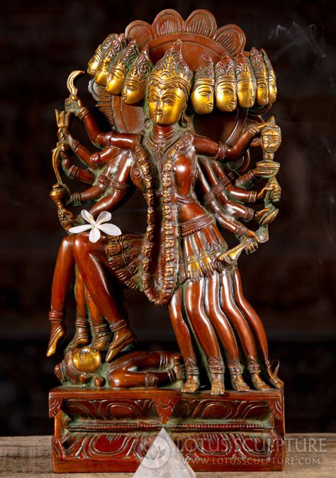 Brass Hindu Goddess Kali Statue With 10 Heads 10 Arms 10 Legs