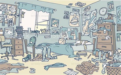 Messy Teenagers Room With Clothing And Books Everywhere Stock