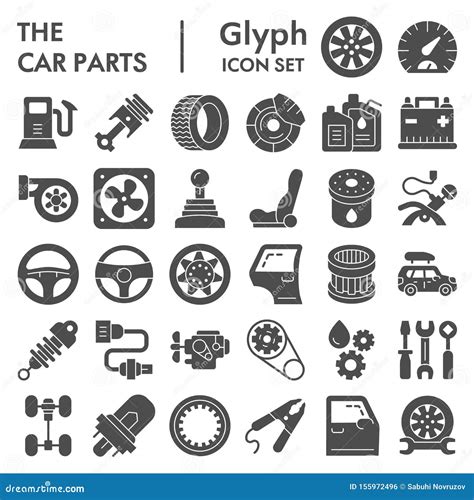 Car Parts Glyph Icon Set Auto Details Symbols Collection Vector