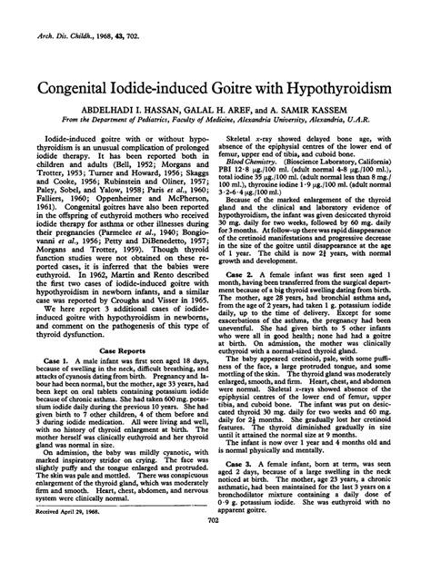 Congenital Iodide Induced Goitre With Hypothyroidism Archives Of