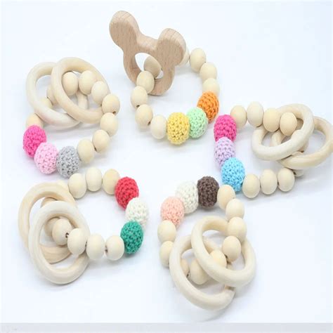 1 Pc Teething Toy Natural Wooden Teething Toy Wood Beads Baby Teeth For