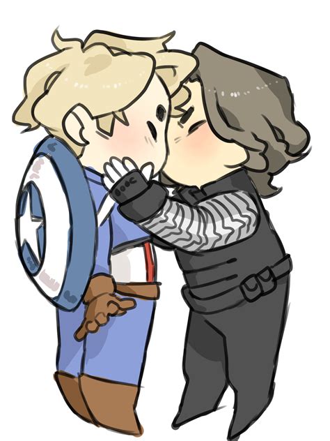 captain america being kissed by the winter soldier chibi fanart by mabapo bucky and steve