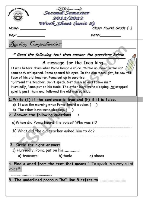 Worksheet For Grade 4 English Worksheets For Kindergarten