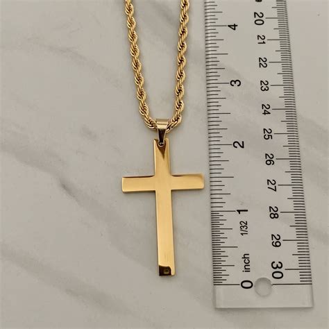 Large Gold Stainless Steel Cross Necklace For Men On A Twisted Rope