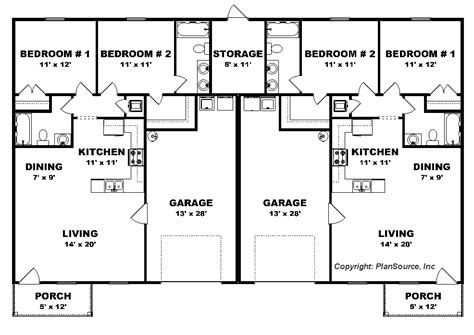 Ranch Style Duplex House Plan 2 Bedroom 2 Bathroom