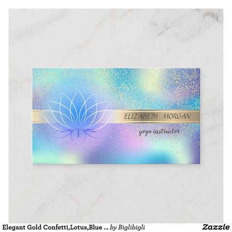 Elegant Gold Confetti,Lotus,Blue Holographic Business Card | Zazzle.com ...