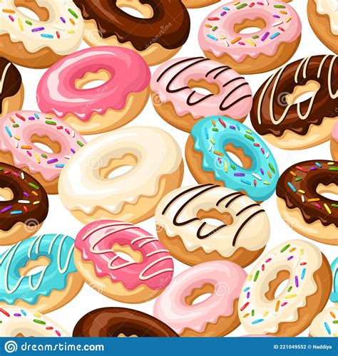 Seamless Pattern With Colorful Donuts Vector Illustration Stock