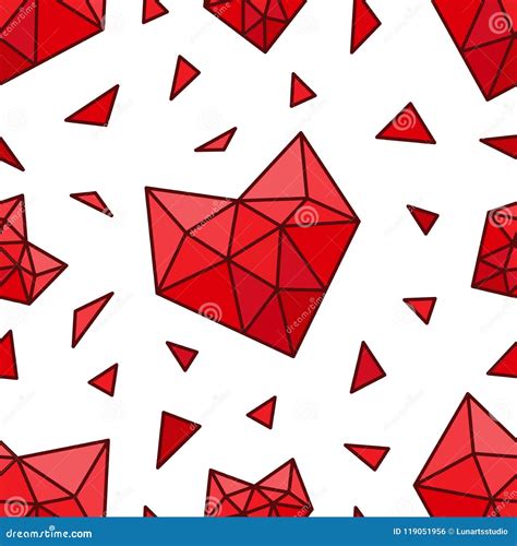 Seamless Polygon Heart Valentine S Day Greeting Card Pattern Stock