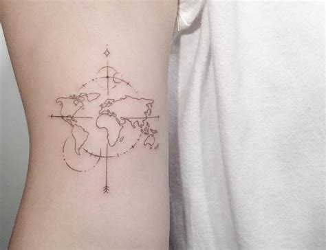 World Map Compass Tattoo