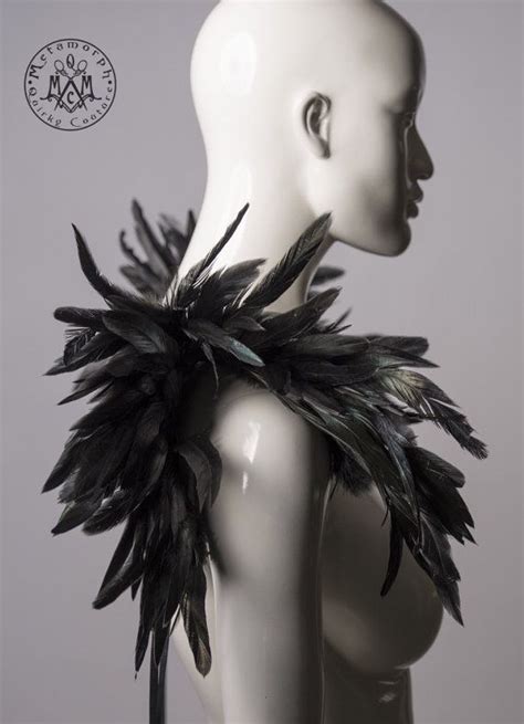 Black Feather Shrug Feather Epaulet Harness Edgy Fashion Shoulder