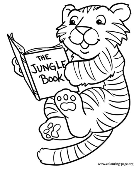 Here are fun free printable tiger coloring pages for children. Tigers - A cute baby tiger reading a book coloring page