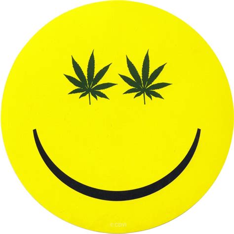 Sticker Pot Leaf Happy Face Weed Eyes Stoner Hemp 420 Yellow 4 Decal