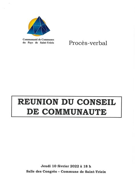 Calaméo Procès Verbal Du Conseil Du 10 Février 2022