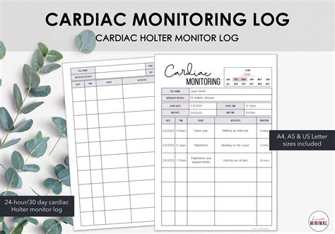 Cardiac Monitoring Log Printable 24 Hour Holter Monitor Etsy