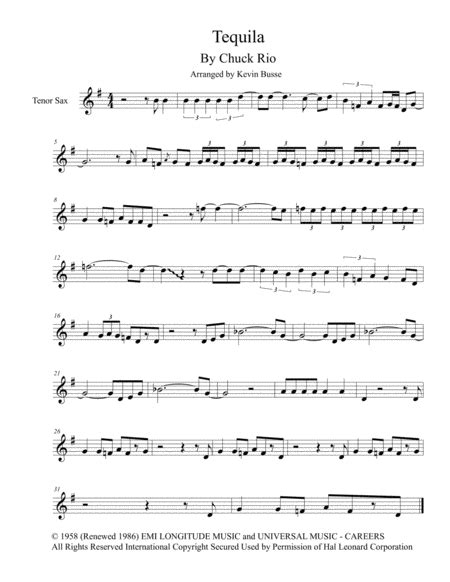 Tequila Sheet Music The Champs Tenor Sax Solo