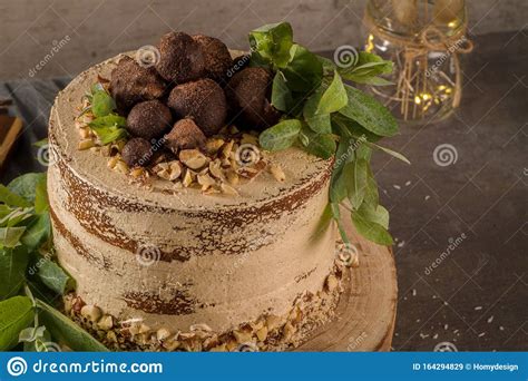 Delicious Naked Coffee And Hazelnuts Cake Stock Image Image Of